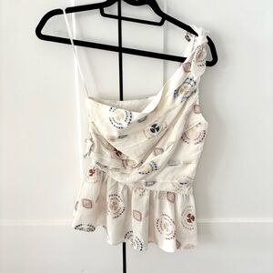 A.L.C. Soraya Ruched Metallic Embroidered One Shoulder Top